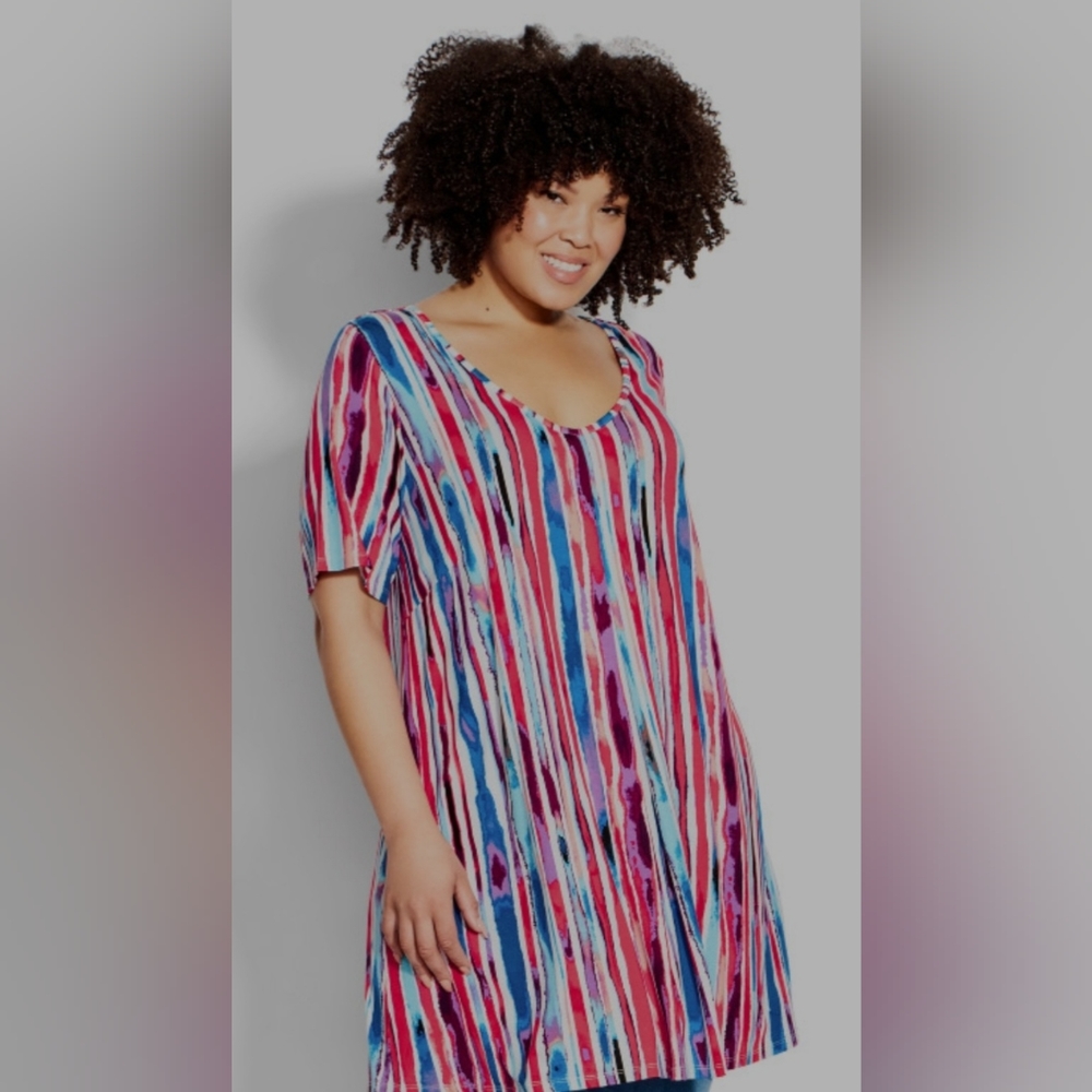 Liv Pleat Print Tunic - berry stripe